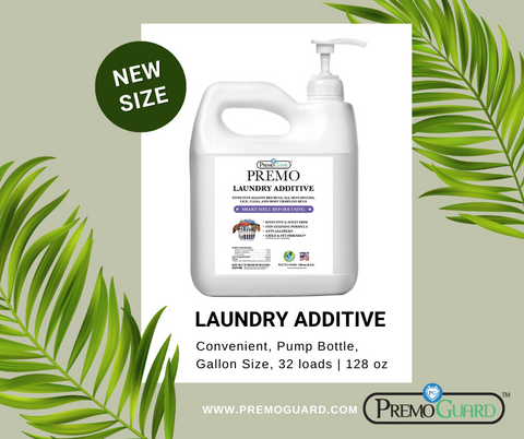 Premo Laundry Additive.  New 128 oz size kills bed bugs, mites, lice and fleas hiding in your bedding, clothes, towels, etc