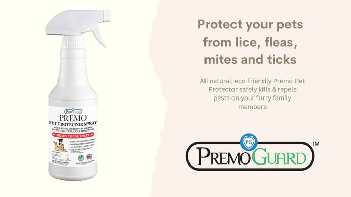 Benefits of using Premo Guard Pet Protector Spray to protect your dogs and cats from fleas, ticks, mosquitoes and other pests naturally
