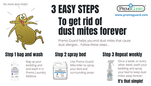 End Dust Mites Forever with Premo Guard Mite Killer Spray and Laundry Additive