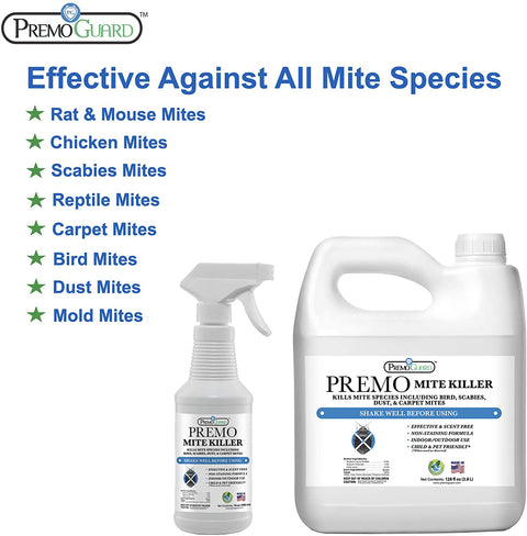 Premo Guard Mite Sprays.  Non-Toxic.  Odor, Stain Free.  Safe around Kids and Pets