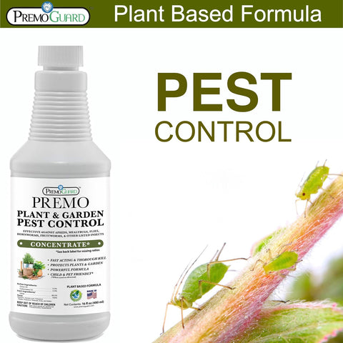 Plant and Garden Pest Control Concentrate - 16 oz - Makes Up to 2.5 Gallons - Plant Based All Natural Non-Toxic - By Premo Guard