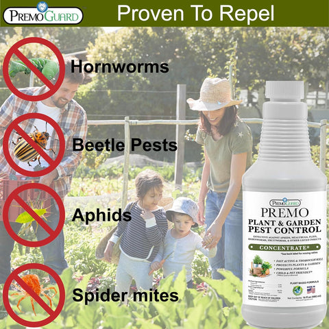 Plant and Garden Pest Control Concentrate - 16 oz - Makes Up to 2.5 Gallons - Plant Based All Natural Non-Toxic - By Premo Guard