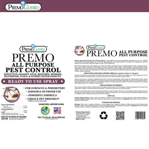 All Purpose Pest Control Spray - 32 oz -Plant Based All Natural Non-Toxic - By Premo Guard