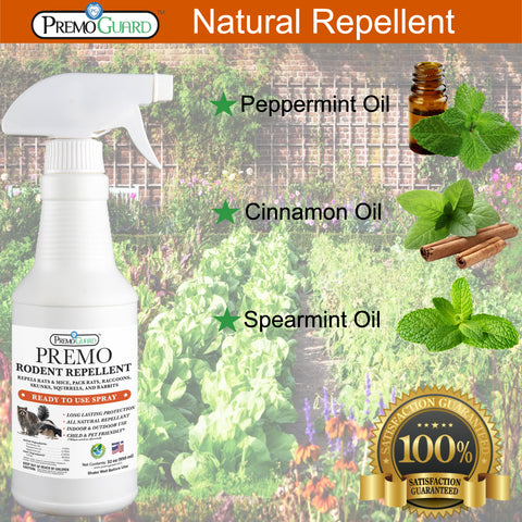 Rodent Repellent Spray - 32 oz - Plant Based All Natural Non-Toxic - By Premo Guard