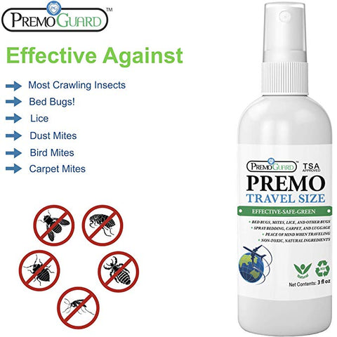 Bed Bug & Mite Killer Spray – 3 oz Travel Size – Natural Non Toxic - Premo Guard